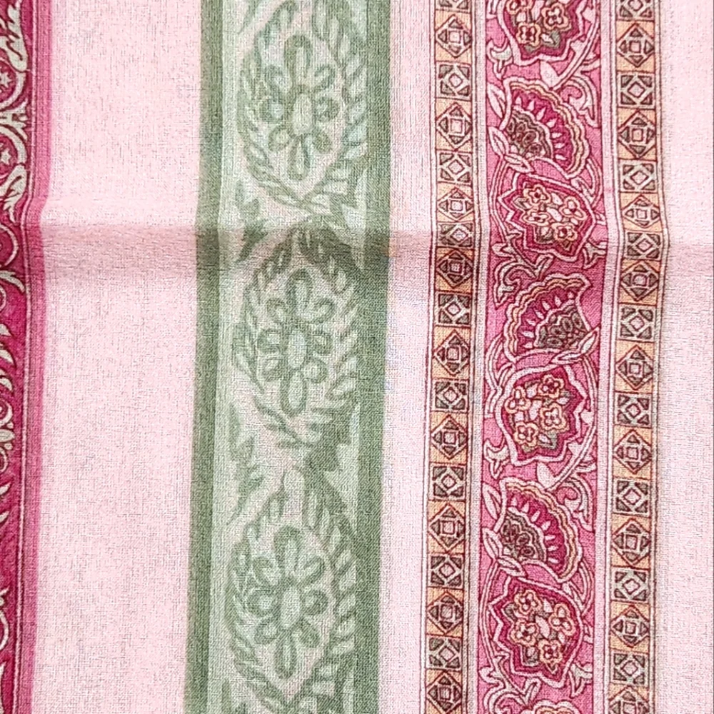 Bloomingdale's Pink and Green Stripe Patterned Silk Oblong Scarf
